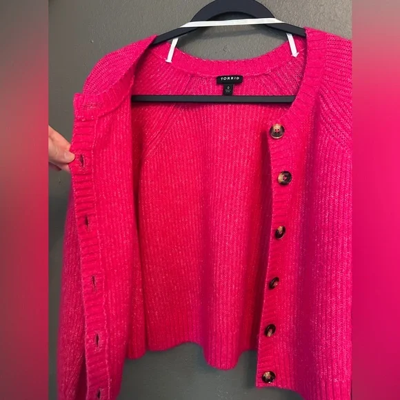 Torrid Vegan Cashmere Cropped Cardigan Sweater Hot Pink - Picture 6 of 13